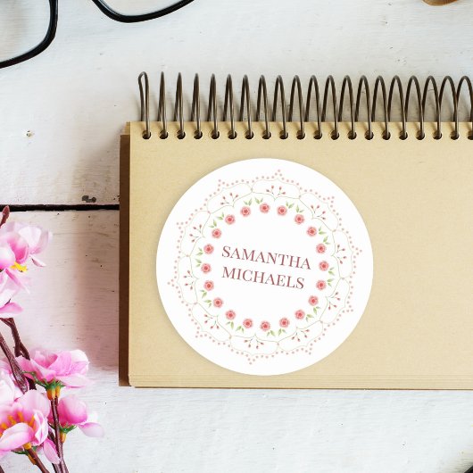  roze floral Botanical Mandala Aangepast Ronde Sticker