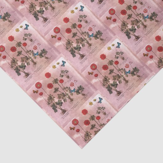 Roze Floral Botanisch Tissuepapier (Detail)