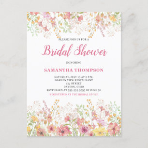 Roze Floral Botanische Bridal Shower Invitation Briefkaart
