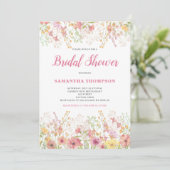 Roze Floral Botanische Bridal Shower Invitation Kaart (Staand voorkant)