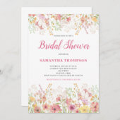Roze Floral Botanische Bridal Shower Invitation Kaart (Voorkant / Achterkant)