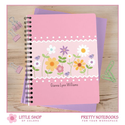 Roze Floral botanische monogrammen Notitieboek