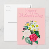  Roze Floral Bouquest Happy Moederdag Briefkaart (Voorkant / Achterkant)