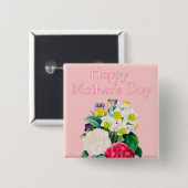  Roze Floral Bouquest Happy Moederdag Vierkante Button 5,1 Cm (Voorkant /achterkant)