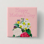  Roze Floral Bouquest Happy Moederdag Vierkante Button 5,1 Cm (Voorkant)