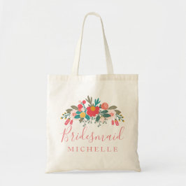 Roze Floral Bouquet Bridesmaid met naam Tote Bag