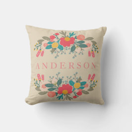 Roze Floral Bouquet met naam Kussen