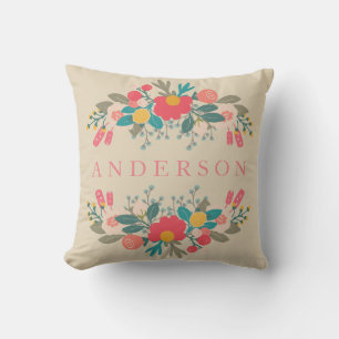 Roze Floral Bouquet met naam Kussen