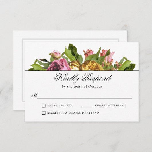 Roze Floral Bouquet Wedding RSVP (Voorkant / Achterkant)
