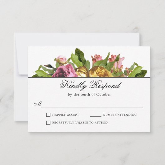 Roze Floral Bouquet Wedding RSVP Kaartje (Voorkant)