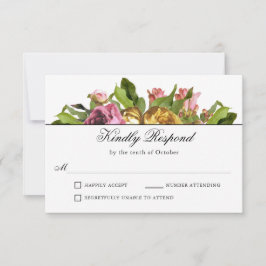 Roze Floral Bouquet Wedding RSVP Kaartje
