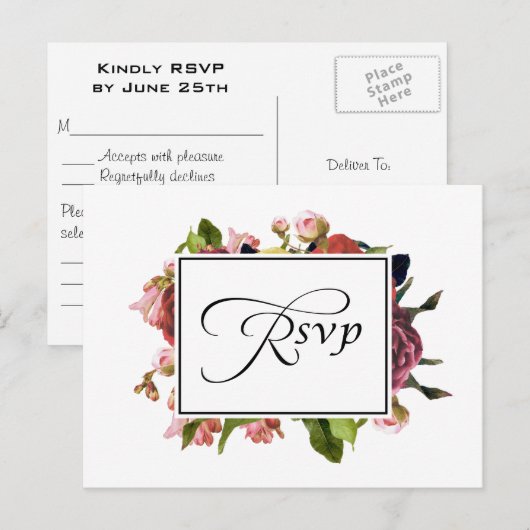 Roze Floral Bouquet Wedding RSVP Uitnodiging Briefkaart (Voorkant / Achterkant)