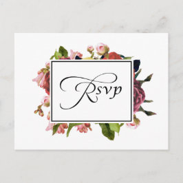 Roze Floral Bouquet Wedding RSVP Uitnodiging Briefkaart