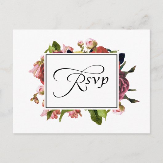 Roze Floral Bouquet Wedding RSVP Uitnodiging Briefkaart (Voorkant)
