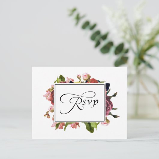 Roze Floral Bouquet Wedding RSVP Uitnodiging Briefkaart (Staand voorkant)