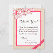 Roze Floral Branch 4x5 Flat Wedding Hartelijk dank Bedankkaart (Voorkant)