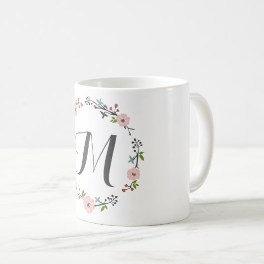 Roze Floral Branch Wreath | Monogram Mok (Voorkant rechts)