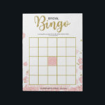 Roze Floral Bridal Bingo Notitieblok<br><div class="desc">Deze moderne florale "Bridal Bingo" heeft een roze florale achtergrond met gouden glitterspatten. De tekst wordt geschreven in een mengeling van een playful calligrafiedoopvont en een moderne sans doopvont, is deze bridale bingo kaart gepersonaliseerd met de naam Bride-aan-zijn en de datum van het Vrijgezellenfeest</div>