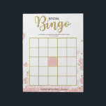 Roze Floral Bridal Bingo Notitieblok<br><div class="desc">Deze moderne florale "Bridal Bingo" heeft een roze florale achtergrond met gouden glitterspatten. De tekst wordt geschreven in een mengeling van een playful calligrafiedoopvont en een moderne sans doopvont,  is deze bridale bingo kaart gepersonaliseerd met de naam Bride-aan-zijn en de datum van het Vrijgezellenfeest</div>