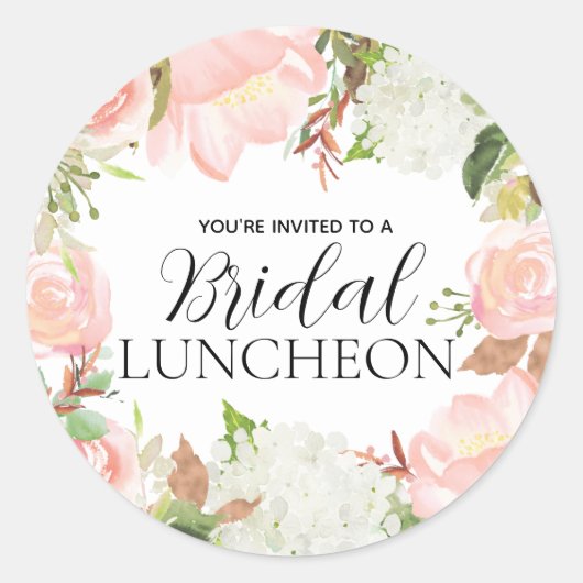 Roze Floral Bridal Luncheon Envelope Seal Ronde Sticker (Voorkant)