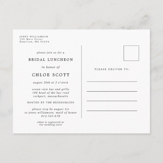 Roze Floral Bridal Luncheon Invitation Briefkaart (Achterkant)