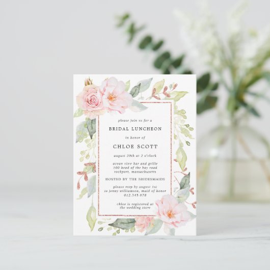 Roze Floral Bridal Luncheon Invitation Briefkaart (Staand voorkant)