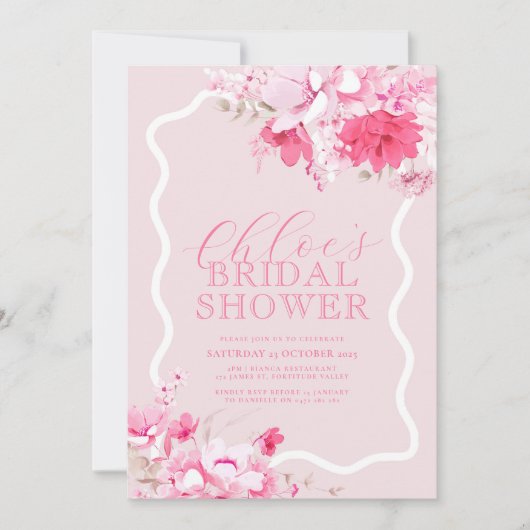 Roze Floral Bridal Shower Invitation - Keira Kaart (Voorkant)