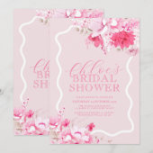 Roze Floral Bridal Shower Invitation - Keira Kaart (Voorkant / Achterkant)