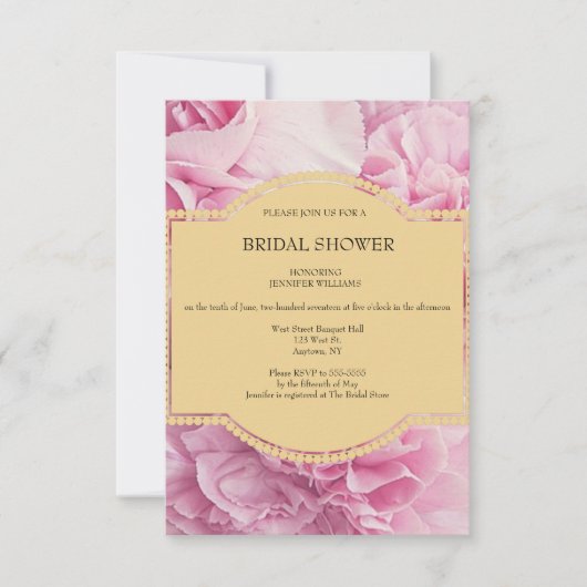Roze Floral Bridal Shower Invitations Kaart (Voorkant)