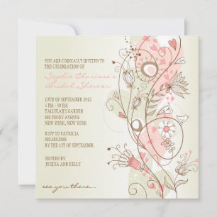 Roze  Floral Bridal Shower Invitations Kaart
