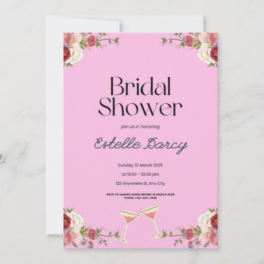Roze Floral Bridal Shower Kaart (Voorkant)