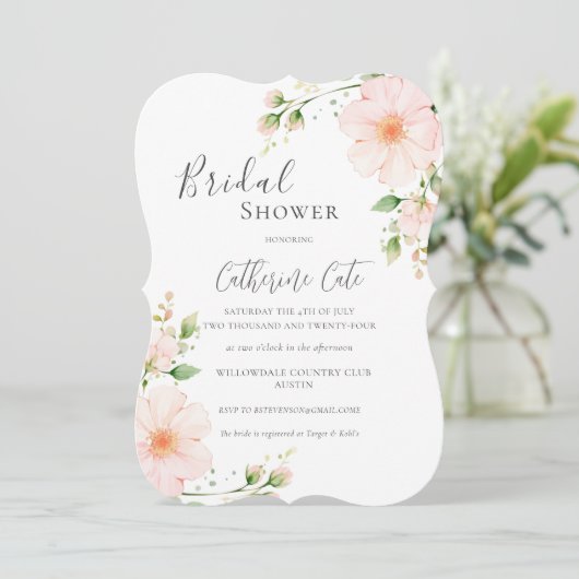 Roze Floral Bridal Shower Kaart (Staand voorkant)