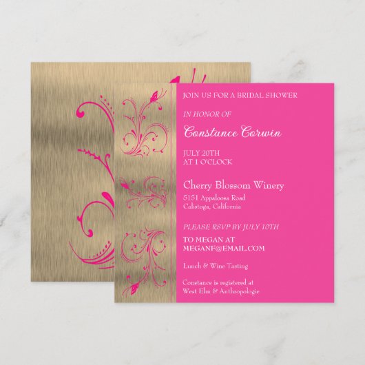 Roze Floral Bridal Shower Kaart (Voorkant / Achterkant)