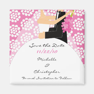 Roze Floral Bride & Groom sparen de Datum Magnet