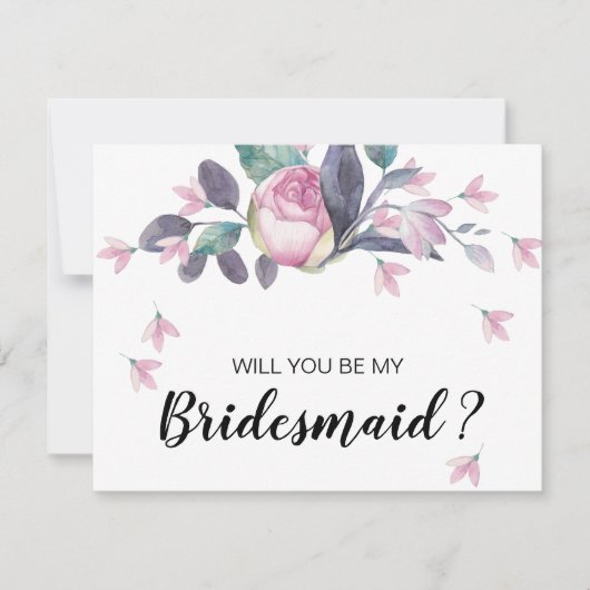 Roze Floral Bridesmaid Voorstel Kaart (Voorkant)