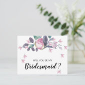 Roze Floral Bridesmaid Voorstel Kaart (Staand voorkant)