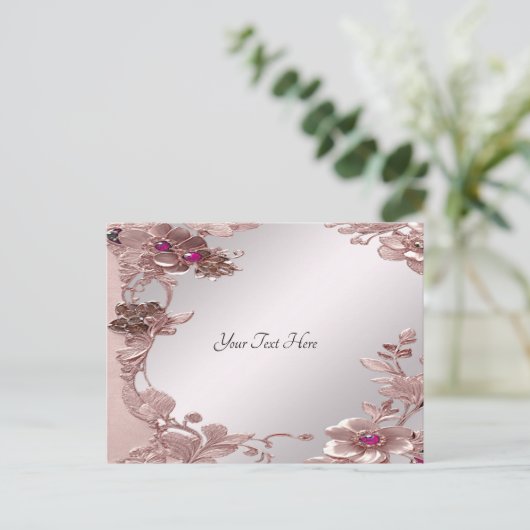 Roze  Floral Briefkaart (Staand voorkant)