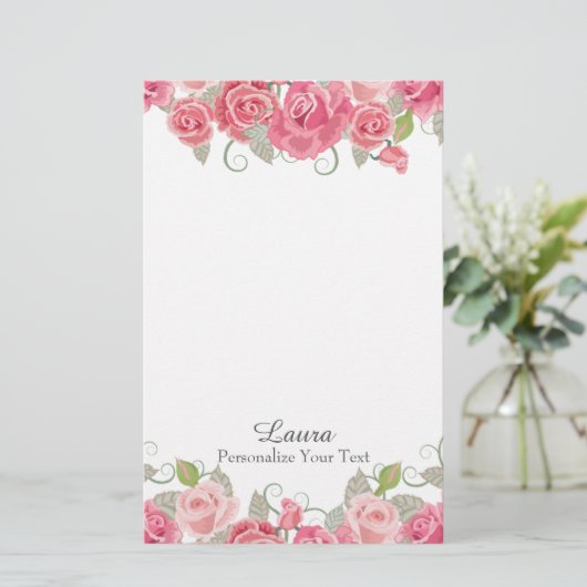  roze Floral Briefpapier (Staand voorkant)