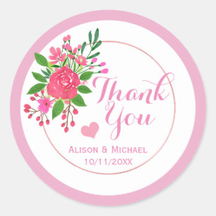  roze Floral bruiloft Dank je Ronde Sticker