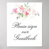 roze floral bruiloft guestbook poster (Voorkant)