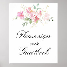 roze floral bruiloft guestbook poster