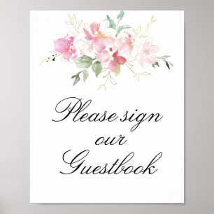roze floral bruiloft guestbook poster