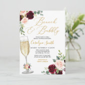 Roze Floral Brunch en bloedig Vrijgezellenfeest Kaart (Staand voorkant)