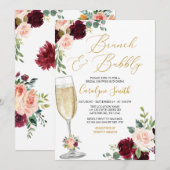 Roze Floral Brunch en bloedig Vrijgezellenfeest Kaart (Voorkant / Achterkant)