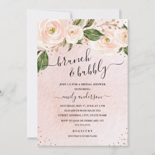 Roze Floral Brunch en bloedig Vrijgezellenfeest Kaart (Voorkant)