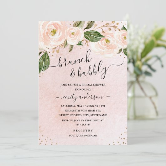 Roze Floral Brunch en bloedig Vrijgezellenfeest Kaart (Staand voorkant)