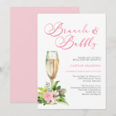Roze Floral Brunch en Bubble Vrijgezellenfeest Inv Kaart (Voorkant / Achterkant)