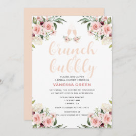 Roze Floral Brunch en Bubble Vrijgezellenfeest Kaart