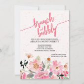 Roze Floral Brunch en Bubble Vrijgezellenfeest Kaart (Voorkant)