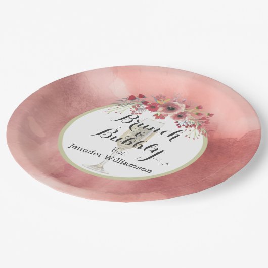 Roze Floral Brunch en Bubble Wedding Shower Papieren Bordje (Gekanteld)
